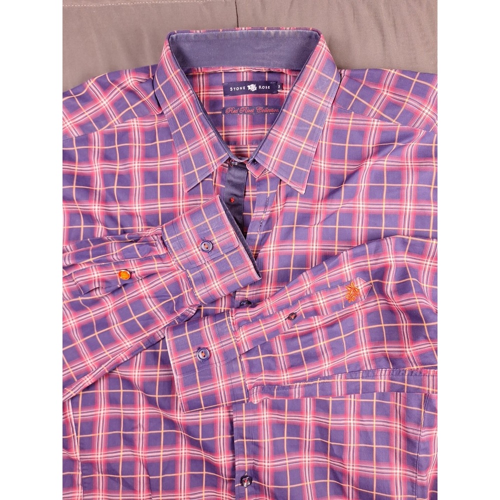 Stone Rose Red Rivet Collection Shirt Sz 3 Medium Navy‎ Red Plaid Long Sleeve